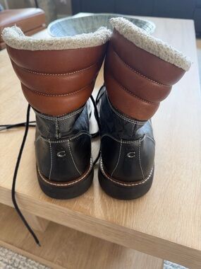 Coach Black Signature Monogram Boot with Cream Shearling